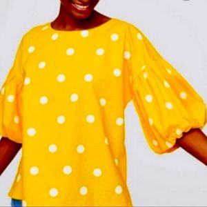 LOFT Polka-Dotted Balloon-Sleeve Top - NWT! Size L